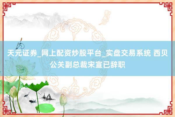 天元证券_网上配资炒股平台_实盘交易系统 西贝公关副总裁宋宣已辞职